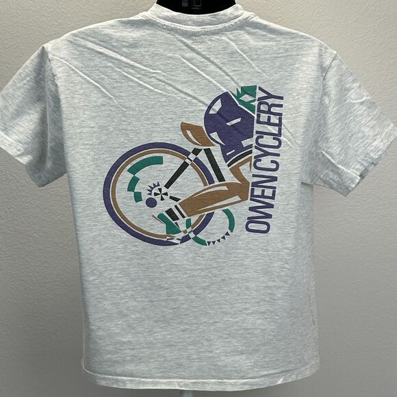 Vintage Owen Cyclery Chattanooga T Shirt Mens Medium Bicycling Cycler 90s Gray - Picture 3 of 10